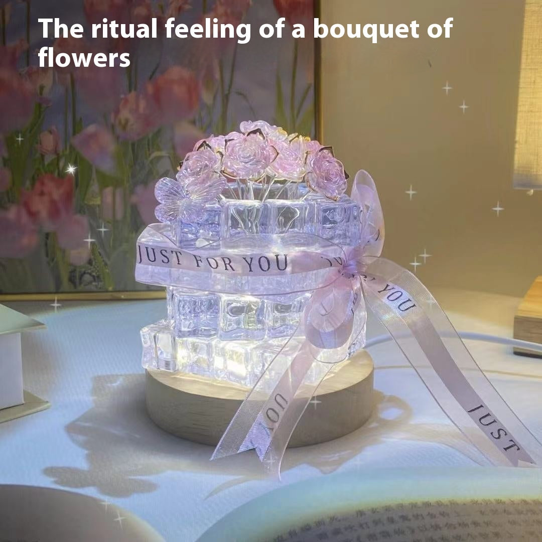 Handmade DIY Ice Cube Rose Small Night Lamp Ambience Light - Bellarte Enchanté Handmade DIY Ice Cube Rose Small Night Lamp Ambience Light